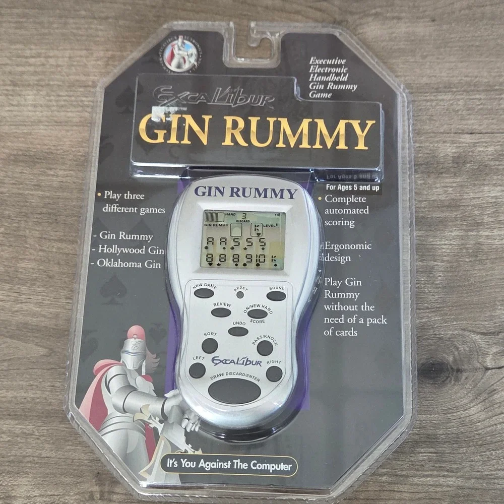 Excalibur Handheld Gin Rummy Game Silver Electronic Executive Travel One Size